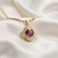 Ruby Red Crystal Four-Leaf Clover Ball Chain Necklace – 18K Gold Plated Gemstone