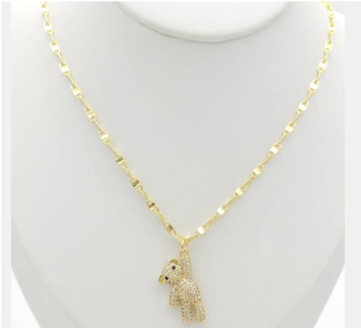 Crystal Paved Teddy Bear Pendant Necklace – 18K Gold Plated Cute Animal