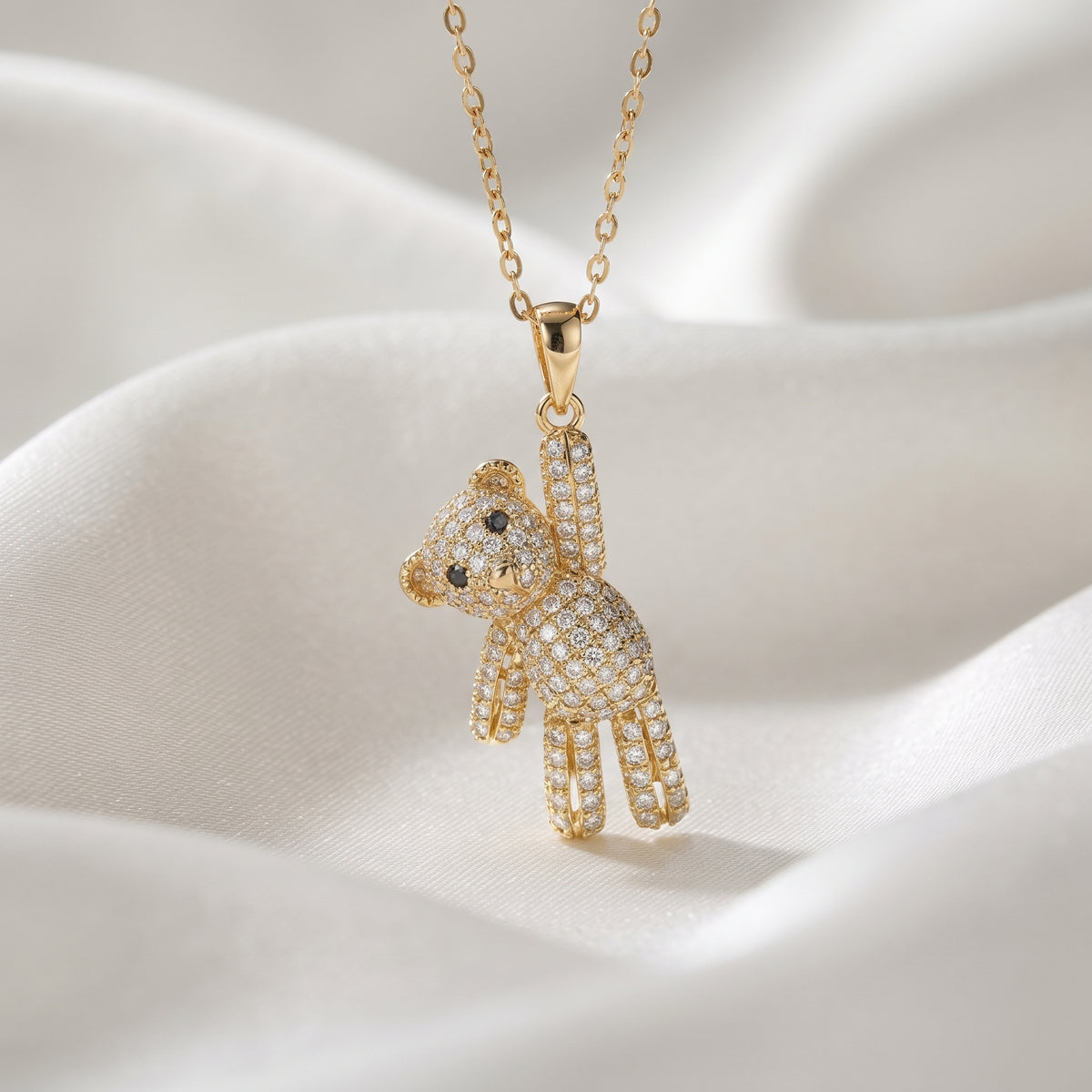 Crystal Paved Teddy Bear Pendant Necklace – 18K Gold Plated Cute Animal