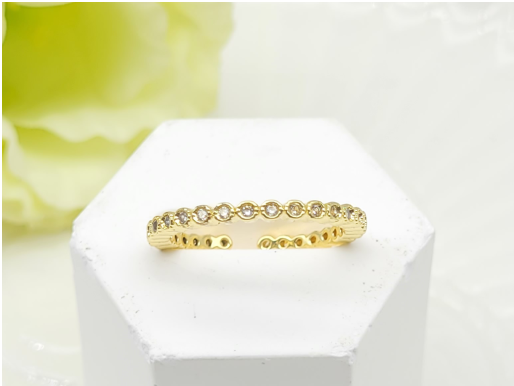 Gold-Plated Bezel-Set Crystal Eternity Band – Adjustable Sparking Ring
