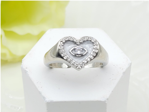 Silver-Plated Eye Heart Ring – Adjustable Protection Crystal Band