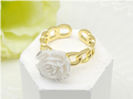 Gold-Plated White Rose Chain Ring – Adjustable Floral Statement Band