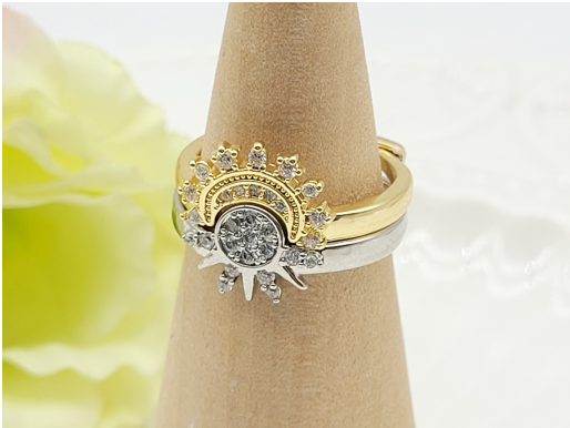 Two-Tone Celestial Sun and Moon Ring – Adjustable Stacking Band