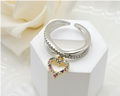 Silver-Plated Multi-Color Crystal Heart Pendant Ring – Adjustable Charm Band