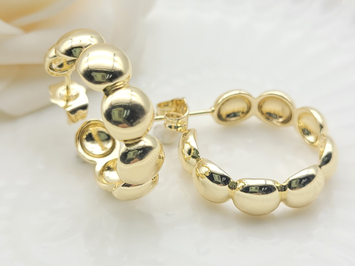 Gold-Plated Chunky Bubble Hoop Earrings – Bold Ball Statement Hoops
