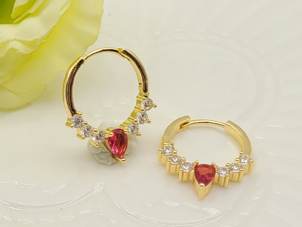 Gold-Plated Pear Crystal Huggie Hoop Earrings – Dazzling Stone Accent Hoops