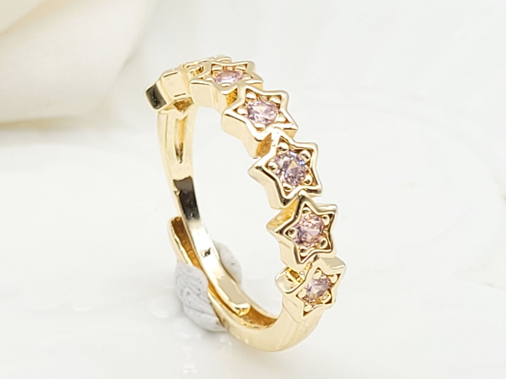 Gold-Plated Pink Star Crystal Eternity Band – Adjustable Celestial Ring
