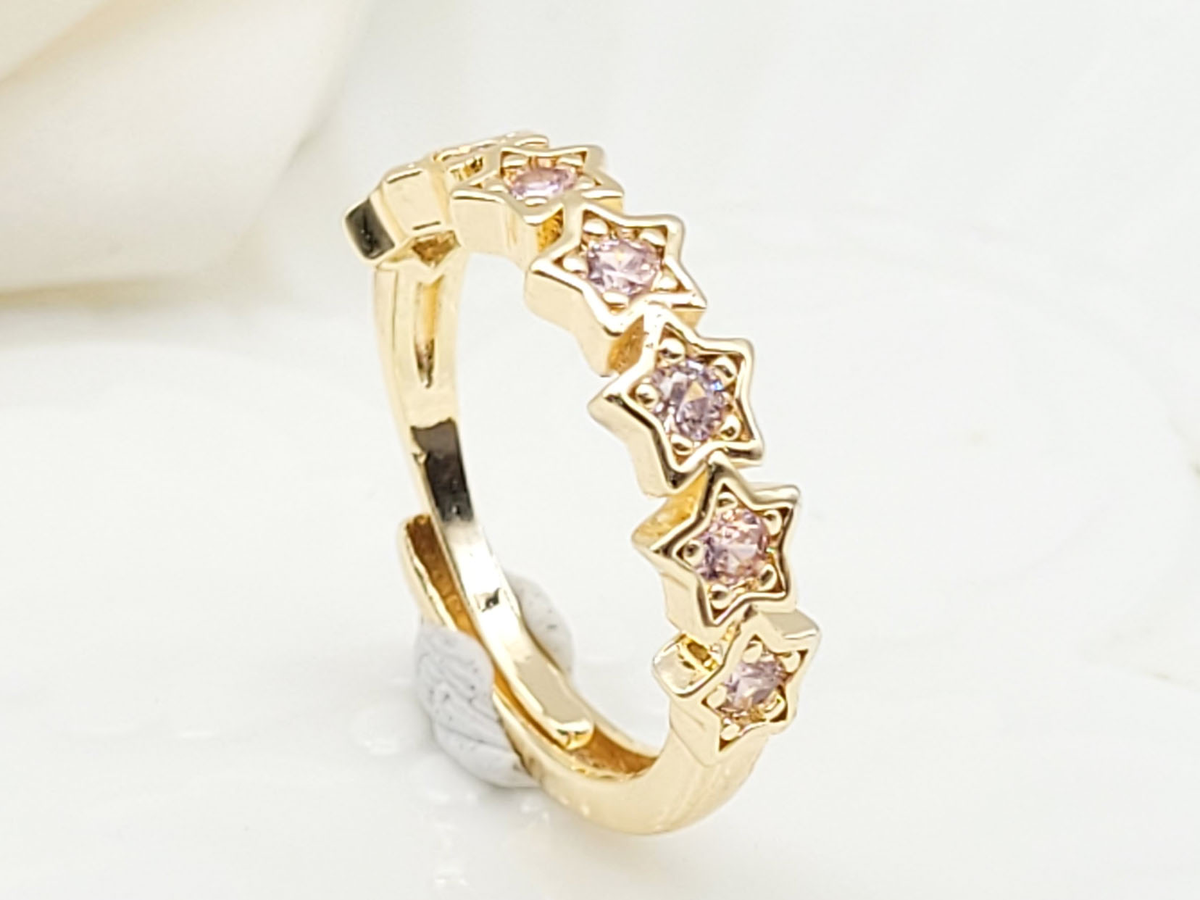 Gold-Plated Pink Star Crystal Eternity Band – Adjustable Celestial Ring