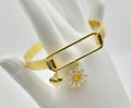 Gold-Plated Enamel Smiley Flower and Heart Charm Bangle Bracelet