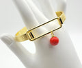 Gold-Plated Bright Red Enamel Ball Charm Bangle Bracelet