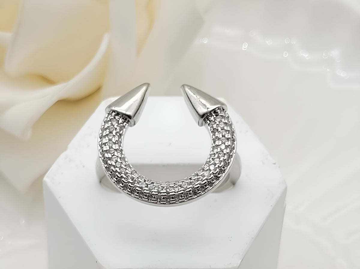 Silver-Plated Full Zircon Pave Horseshoe Open Ring