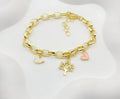 Gold-Plated Multi-Charm Paperclip Link Chain Bracelet