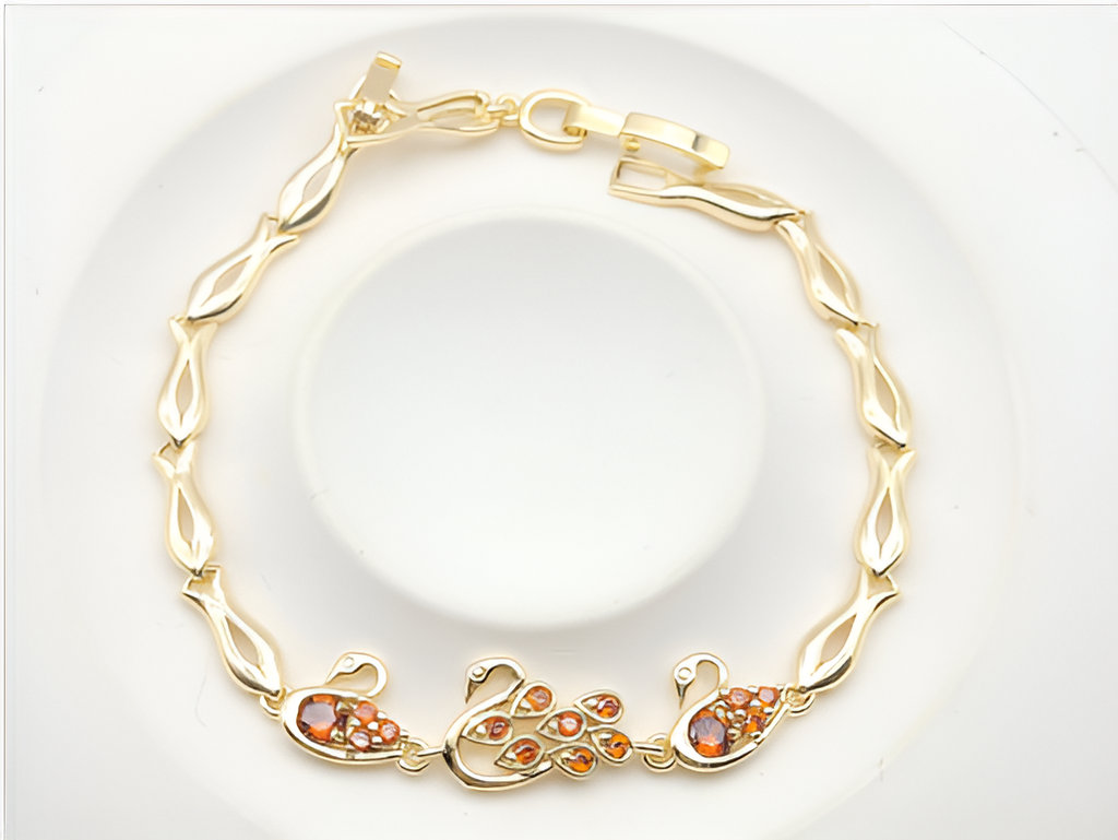 Gold-Plated Amber Zircon Peacock Link Bracelet
