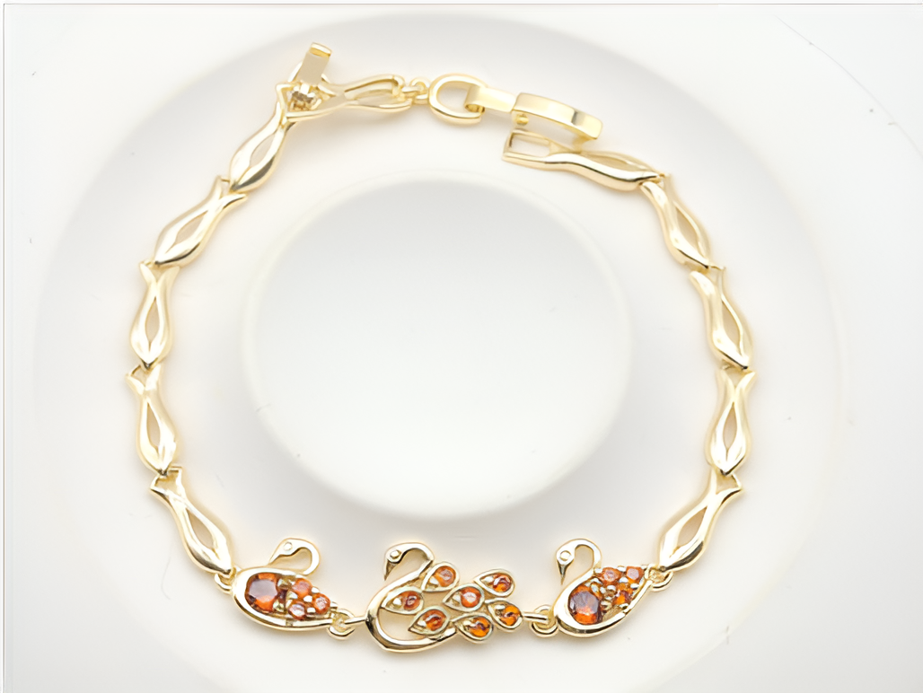 Gold-Plated Amber Zircon Peacock Link Bracelet