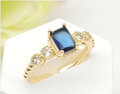 Gold-Plated Emerald-Cut Blue Zircon Crystal Statement Ring