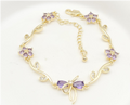 Elegant Purple Zircon Floral Vine & Bow Bracelet – 18K Gold Plated Adjustable Wrist Jewellery