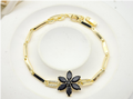 Bold Black Crystal Flower Statement Bracelet – 18K Gold Plated Link Chain