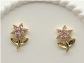 Dainty Pink Zircon Flower Stem Stud Earrings – 18K Gold Plated Botanical Ear Jewellery