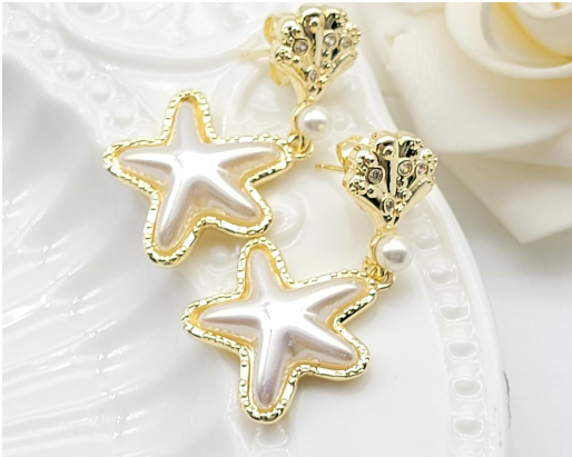 Oceanic Seashell & Pearl Starfish Drop Earrings