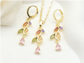 Colorful Multi-Stone Floral Vine Pendant Necklace & Matching Earrings Set