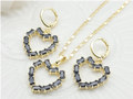 Edgy Black Baguette Zircon Heart Pendant Necklace & Matching Drop Earrings Set