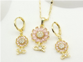 Charming Pink Zircon Sunflower Pendant Necklace & Matching Drop Earrings Set