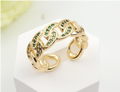 Emerald Green Zircon Cuban Link Chain Open Ring – 18K Gold Plated