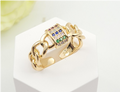 Multi-Color Zircon Lock & Cuban Link Chain Open Ring – 18K Gold Plated