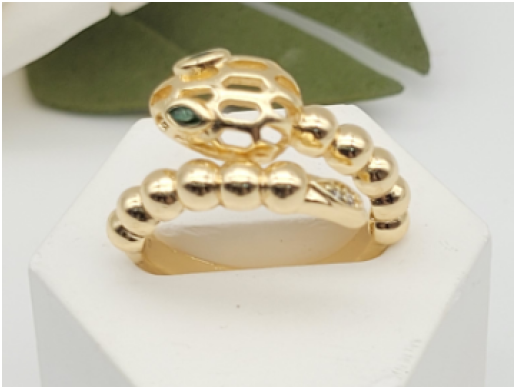 Serpenti Emerald Eye Beaded Snake Wrap Ring – 18K Gold Plated