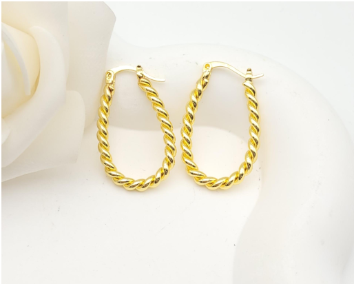 Elegant Twisted Oval Hoop Earrings – 18K Gold Plated Textured Teardrop Jewellery