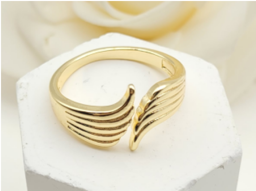 Celestial Angel Wings Open Adjustable Ring – 18K Gold Plated Feather Band