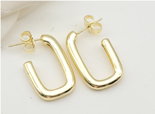 Modern Minimalist Thick Rectangular Hoop Earrings – 18K Gold Plated