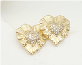 Radiant Sunburst Pavé Heart Stud Earrings – 18K Gold Plated Crystal