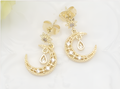 Celestial Star & Crescent Moon Pavé Dangle Earrings – 18K Gold Plated Drop Earrings