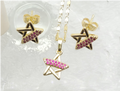 Ruby Pink Zircon Star Pendant Necklace & Stud Earrings Set