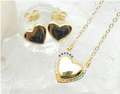 Rainbow Zircon Heart Pendant Necklace & Black Enamel Heart Stud Earrings Set