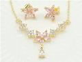 Pink Blossom Zircon Floral Pendant Necklace & Stud Earrings Set
