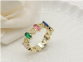 Multi-Color Baguette Crystal & Open Heart Band Ring – 18K Gold Plated Statement Ring