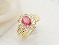 Royal Ruby Red Zircon Cluster Statement Ring – 18K Gold Plated Halo Ring