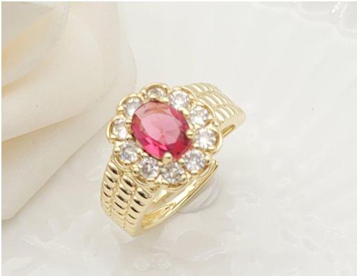 Royal Ruby Red Zircon Cluster Statement Ring – 18K Gold Plated Halo Ring