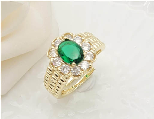 Regal Emerald Green Zircon Cluster Statement Ring – 18K Gold Plated Halo Ring