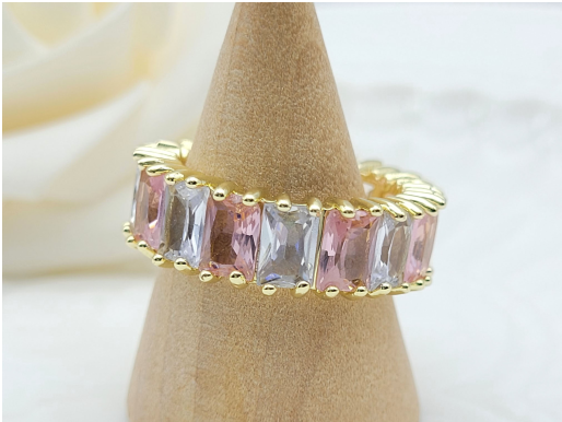 Multi-Color Baguette Crystal Zircon Band Ring – 18K Gold Plated Statement Ring
