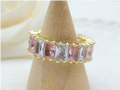 Multi-Color Baguette Crystal Zircon Band Ring – 18K Gold Plated Statement Ring