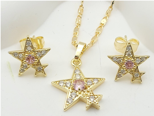 Celestial Star Crystal Necklace & Earring Set – 18K Gold Plated Matching Jewellery Set