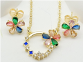 Blooming Floral Crystal Necklace & Earring Set 18K Gold Plated