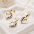 Grey Pearl Heart Pendant Necklace & Earring Set – 18K Gold Plated Elegant Jewellery