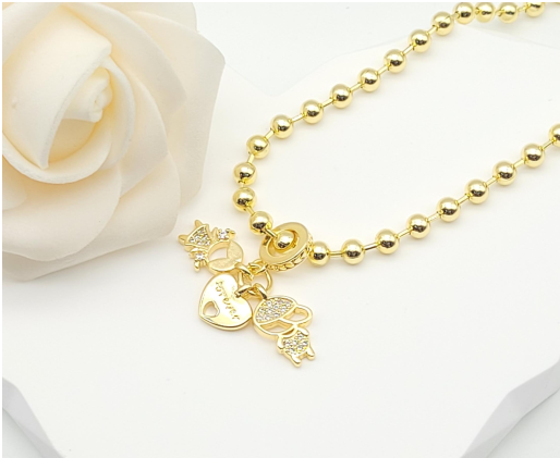 Charismatic Multi-Charm Ball Chain Necklace – 18K Gold Plated Layered Look Jewellery