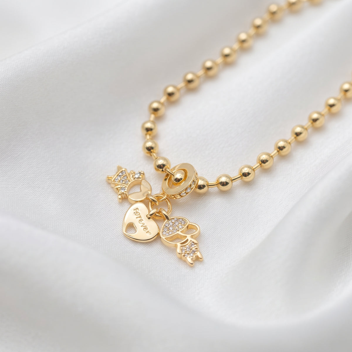 Charismatic Multi-Charm Ball Chain Necklace – 18K Gold Plated Layered Look Jewellery