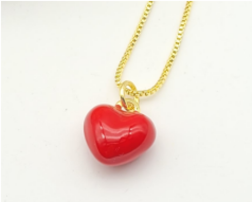 Glossy Red Enamel Heart Pendant Necklace – 18K Gold Plated Sweetheart