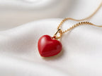 Glossy Red Enamel Heart Pendant Necklace – 18K Gold Plated Sweetheart